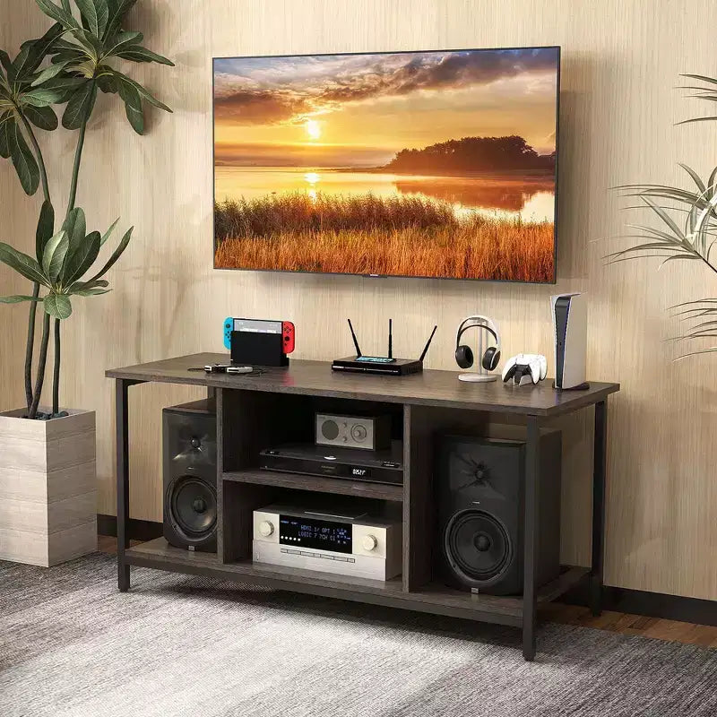 TV Stand with Power Outlet USB & Type-C Port 3-Tier TV Console Table Grey