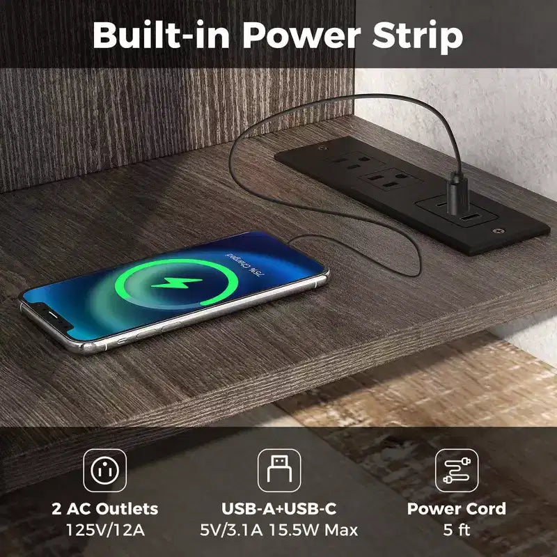 TV Stand with Power Outlet USB & Type-C Port 3-Tier TV Console Table Grey