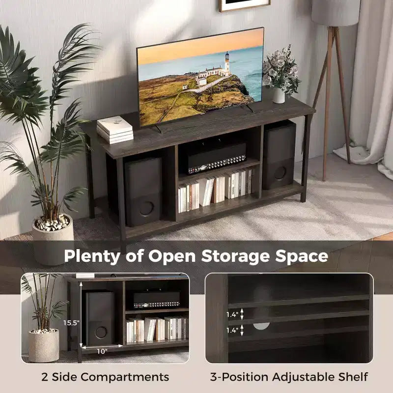 TV Stand with Power Outlet USB & Type-C Port 3-Tier TV Console Table Grey