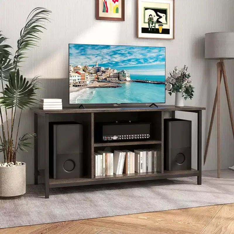 TV Stand with Power Outlet USB & Type-C Port 3-Tier TV Console Table Grey