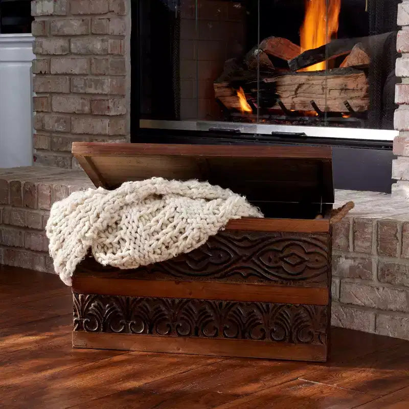 Decorative Trunk, Embossed Metal, Small, Walnut and Almond Stain