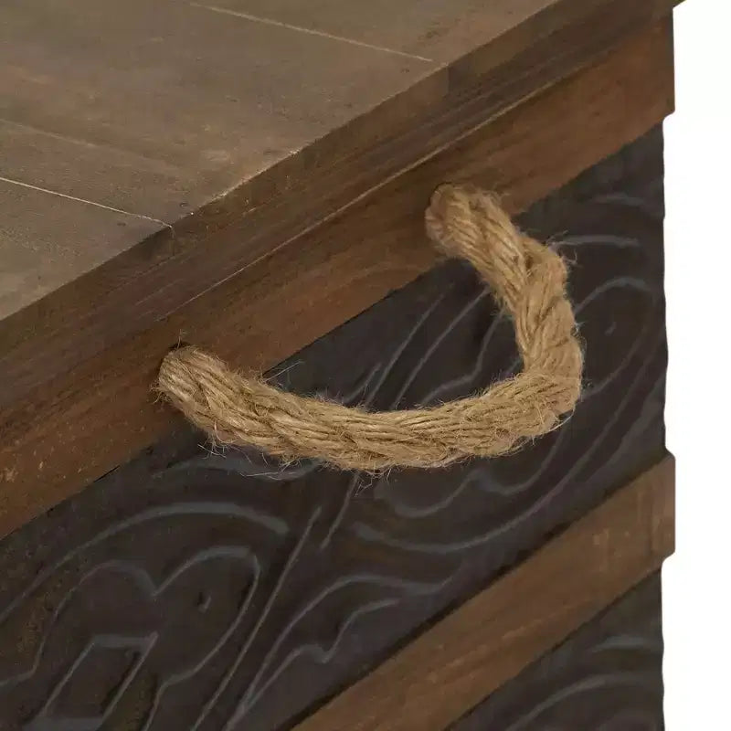 Decorative Trunk, Embossed Metal, Small, Walnut and Almond Stain