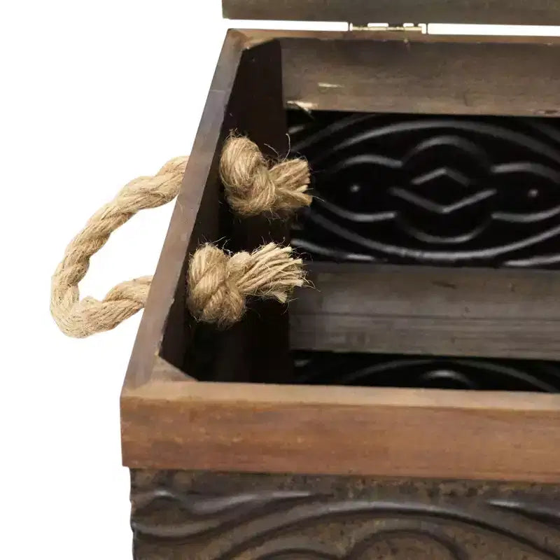 Decorative Trunk, Embossed Metal, Small, Walnut and Almond Stain