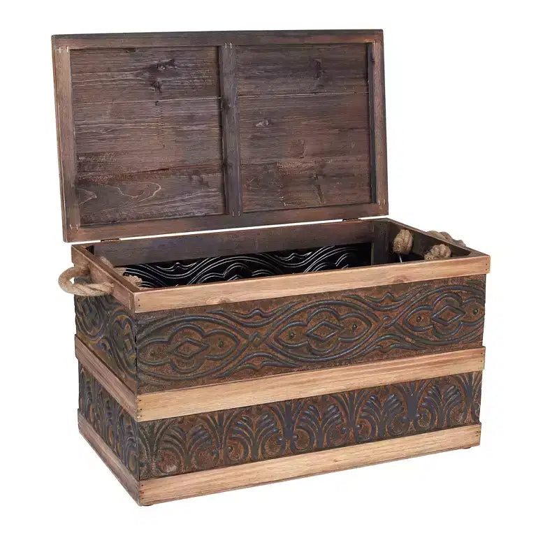 Decorative Trunk, Embossed Metal, Small, Walnut and Almond Stain