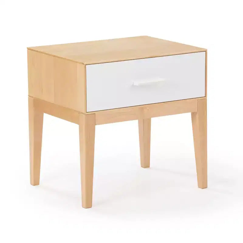 Plank+Beam Duo Wood Nightstand with 1 Drawer, Wooden Side Table for Bedroom Storage, Bedside End Table, White/Birch