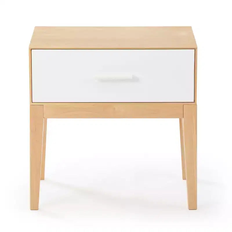 Wood Nightstand with 1 Drawer, Wooden Side Table for Bedroom Storage, Bedside End Table, White/Birch
