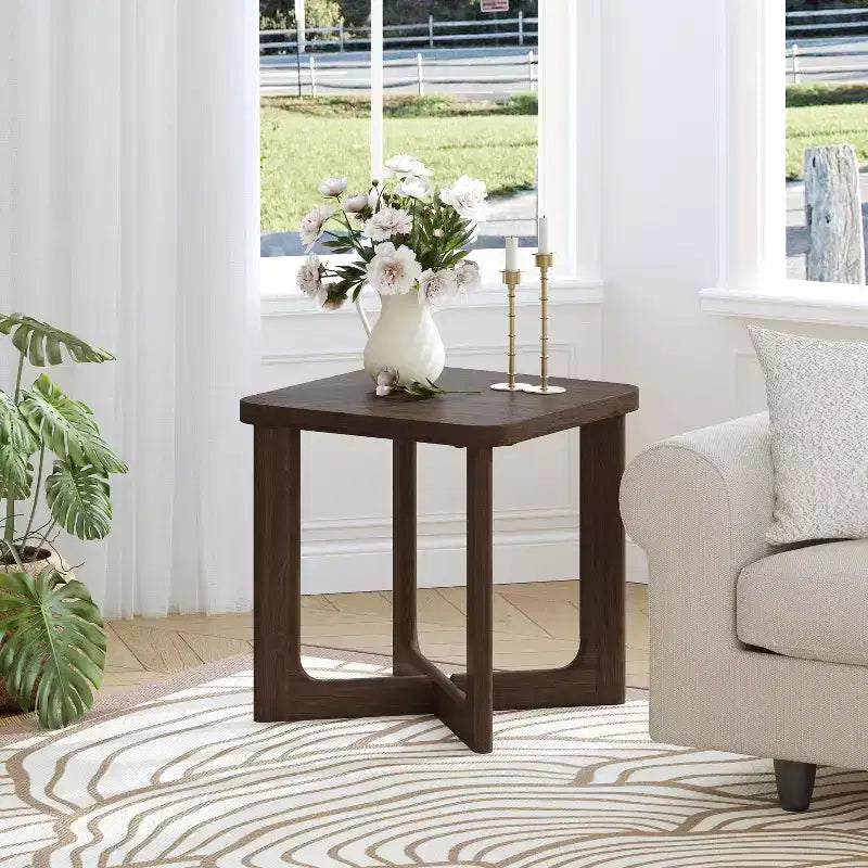 24 in. W Square Wood End Table with Round Corners
