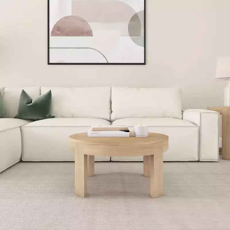 Solid Wood Round Coffee Table, 30 Inch, Coffee Tables for Living Room, Modern Center Table for Small Spaces