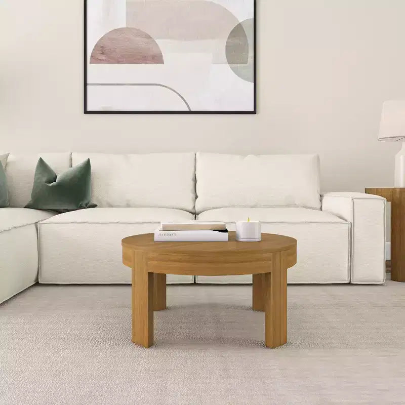 Solid Wood Round Coffee Table, 30 Inch, Coffee Tables for Living Room, Modern Center Table for Small Spaces