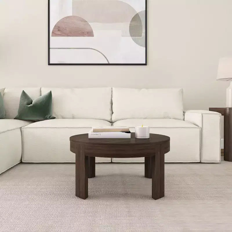 Solid Wood Round Coffee Table, 30 Inch, Coffee Tables for Living Room, Modern Center Table for Small Spaces