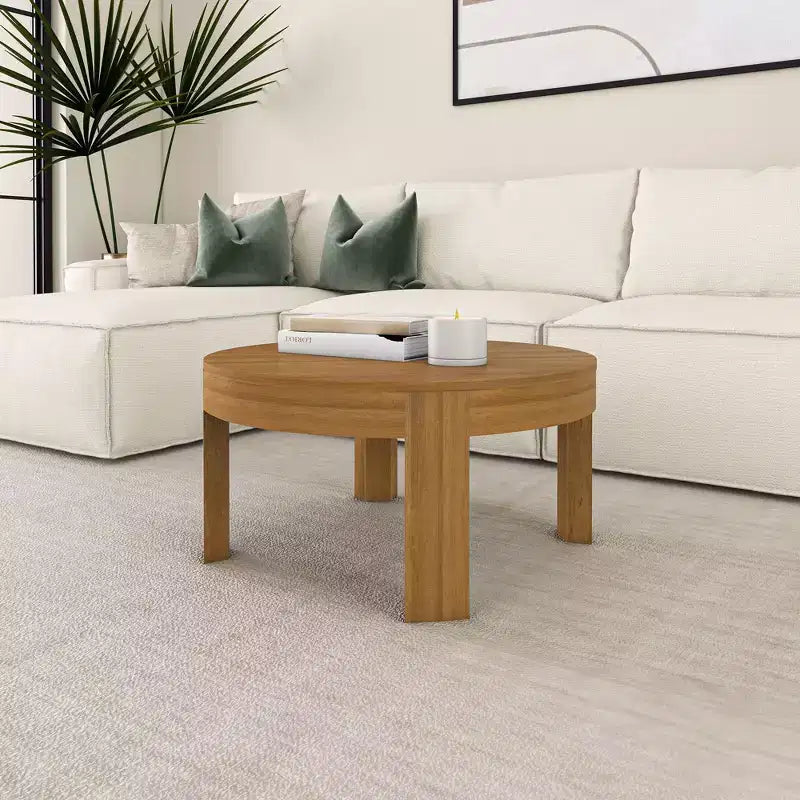 Solid Wood Round Coffee Table, 30 Inch, Coffee Tables for Living Room, Modern Center Table for Small Spaces