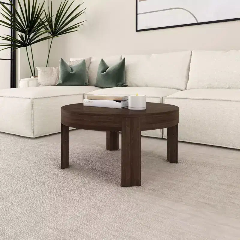 Solid Wood Round Coffee Table, 30 Inch, Coffee Tables for Living Room, Modern Center Table for Small Spaces