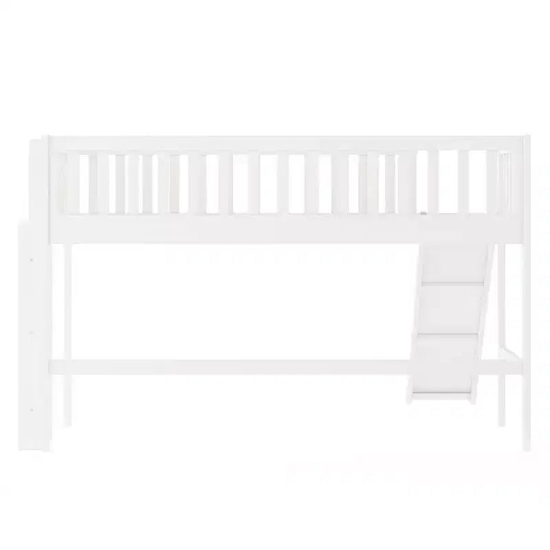 Full/Twin Size Low Loft Bed with Ladder and Slide, Wooden Bed Frame, No Box Spring Needed