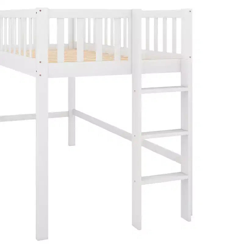 Full/Twin Size Low Loft Bed with Ladder and Slide, Wooden Bed Frame, No Box Spring Needed