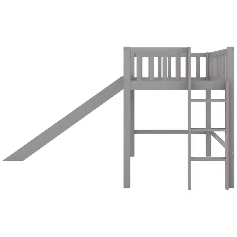 Full/Twin Size Low Loft Bed with Ladder and Slide, Wooden Bed Frame, No Box Spring Needed