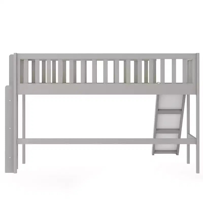 Full/Twin Size Low Loft Bed with Ladder and Slide, Wooden Bed Frame, No Box Spring Needed