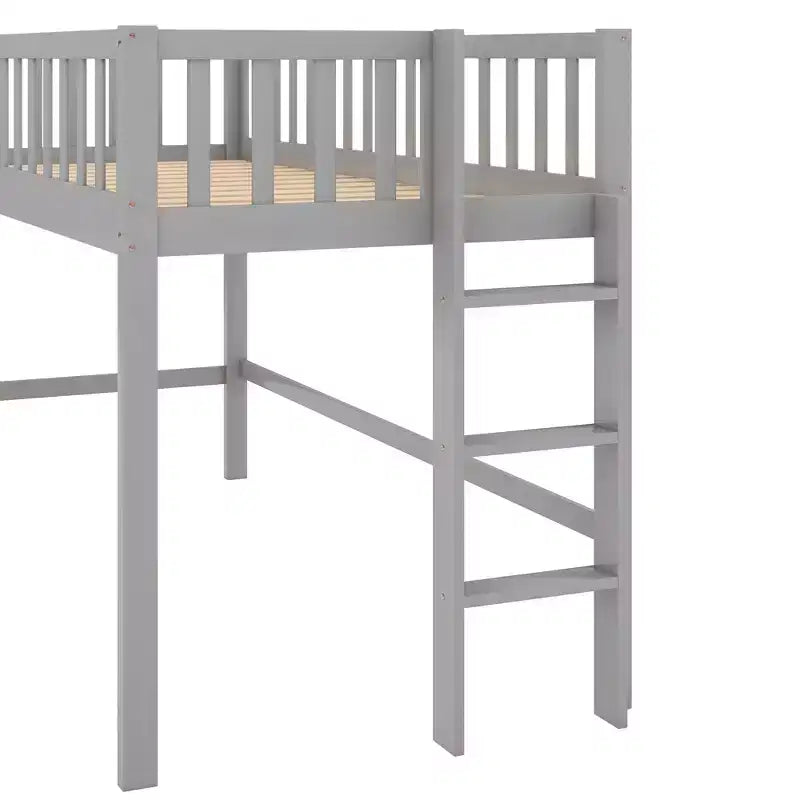 Full/Twin Size Low Loft Bed with Ladder and Slide, Wooden Bed Frame, No Box Spring Needed