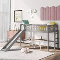 Full/Twin Size Low Loft Bed with Ladder and Slide, Wooden Bed Frame, No Box Spring Needed - HABITRIO