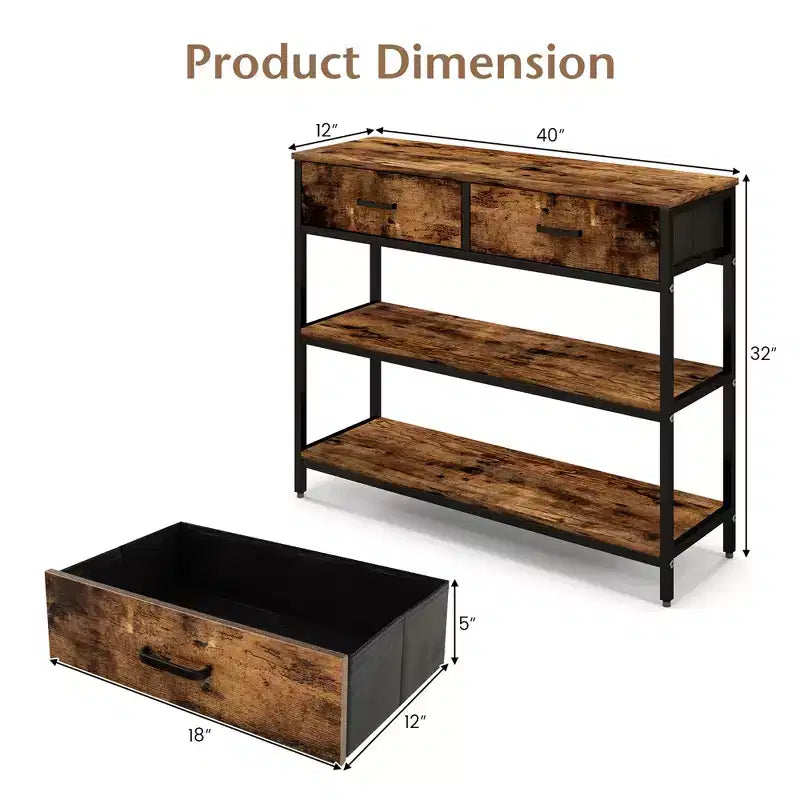 Console Entryway Table Sofa Side Table with Folding Fabric Drawers