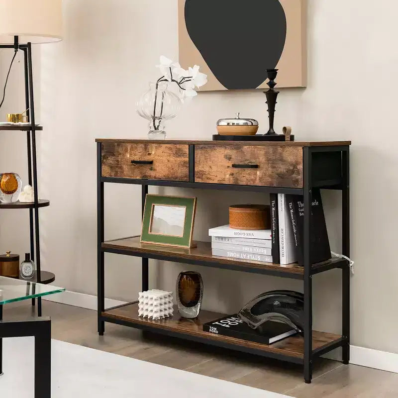 Console Entryway Table Sofa Side Table with Folding Fabric Drawers