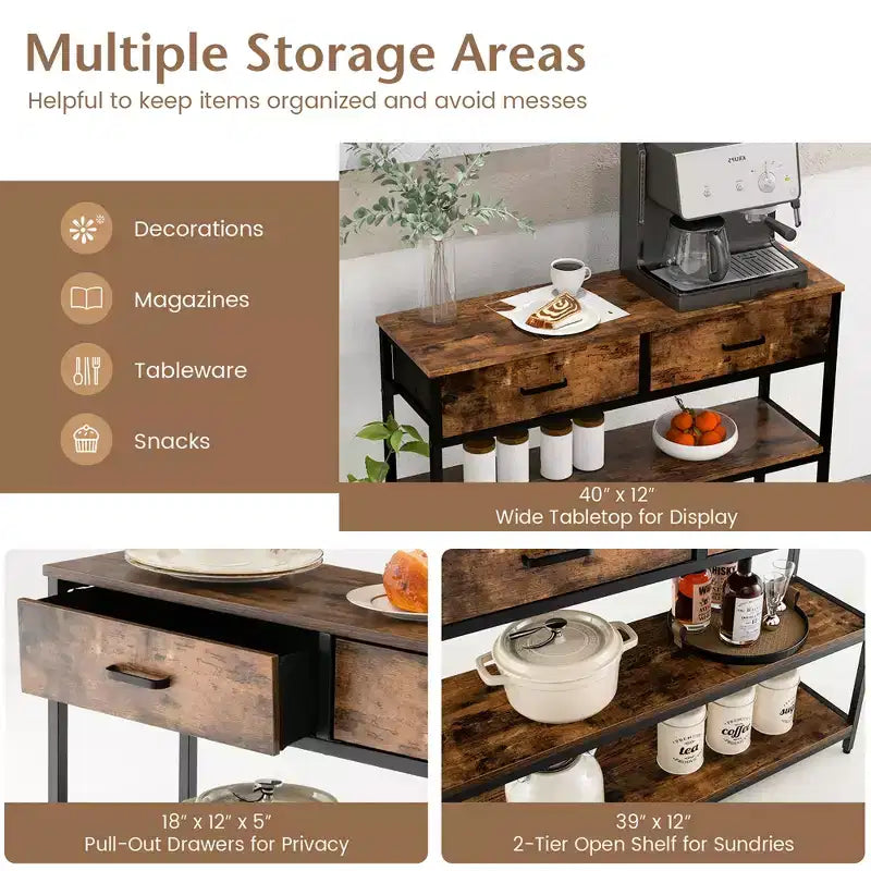 Console Entryway Table Sofa Side Table with Folding Fabric Drawers