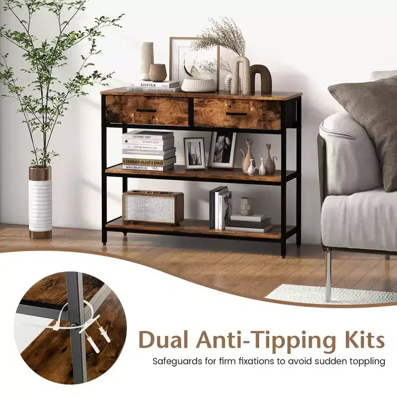 Console Entryway Table Sofa Side Table with Folding Fabric Drawers