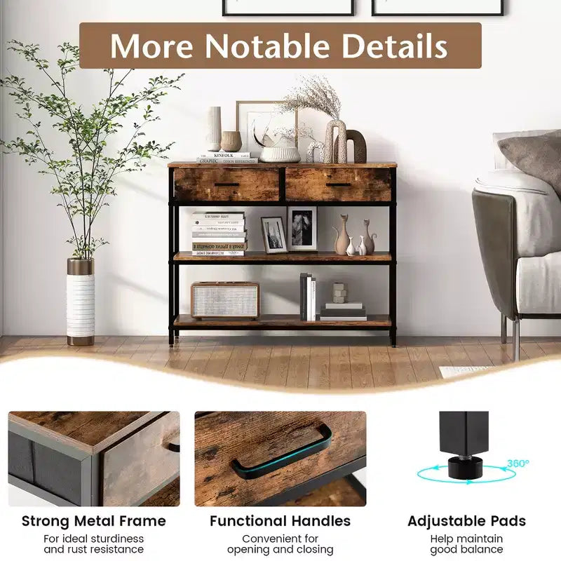 Console Entryway Table Sofa Side Table with Folding Fabric Drawers