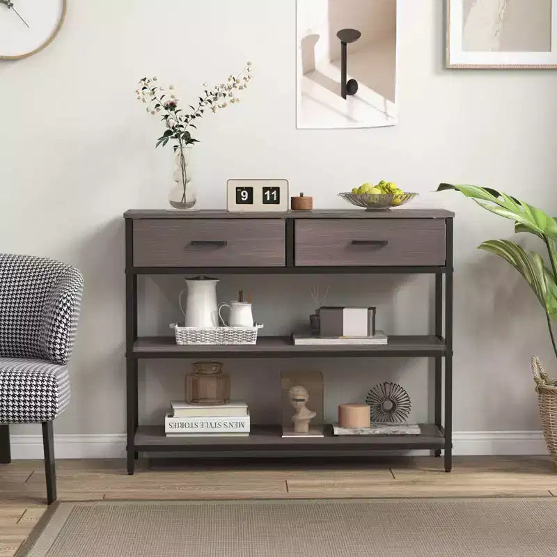 Console Entryway Table Sofa Side Table with Folding Fabric Drawers