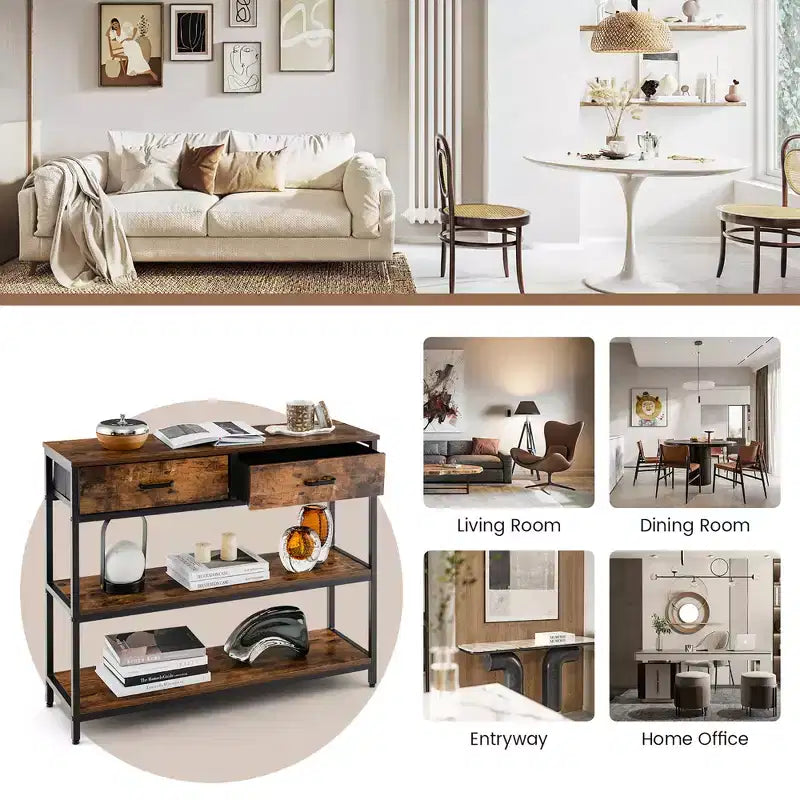 Console Entryway Table Sofa Side Table with Folding Fabric Drawers