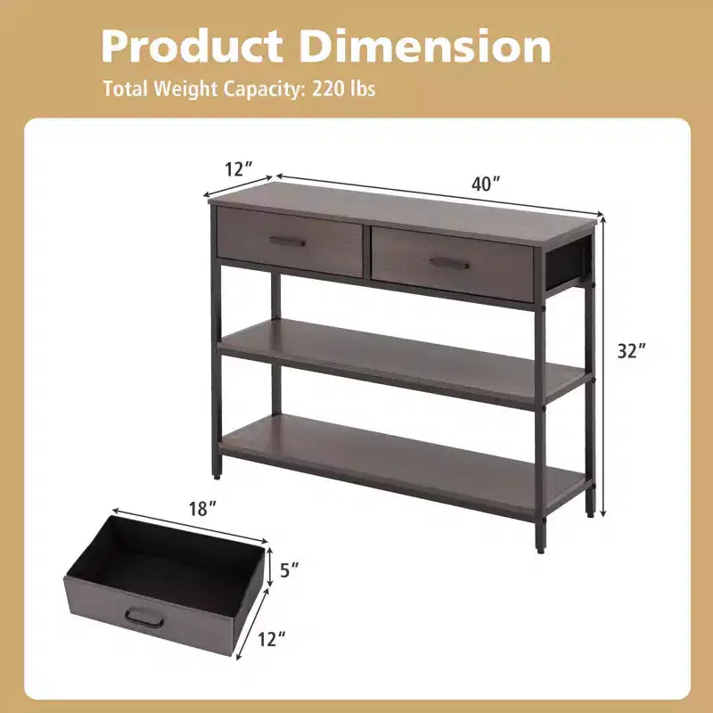 Console Entryway Table Sofa Side Table with Folding Fabric Drawers