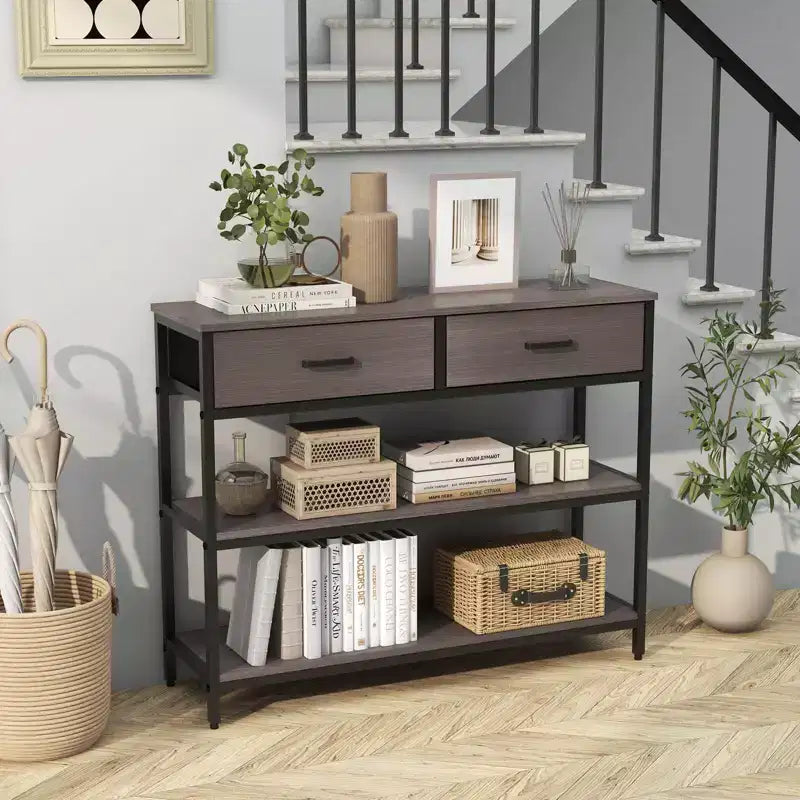 Console Entryway Table Sofa Side Table with Folding Fabric Drawers