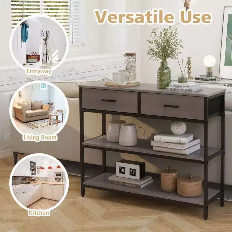 Console Entryway Table Sofa Side Table with Folding Fabric Drawers