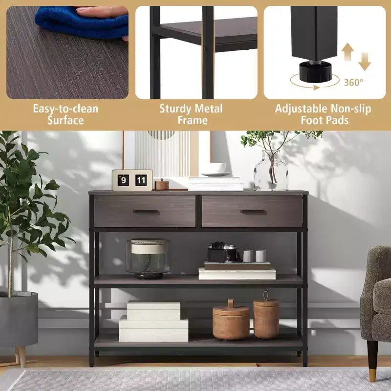 Console Entryway Table Sofa Side Table with Folding Fabric Drawers