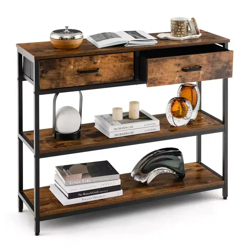 Console Entryway Table Sofa Side Table with Folding Fabric Drawers
