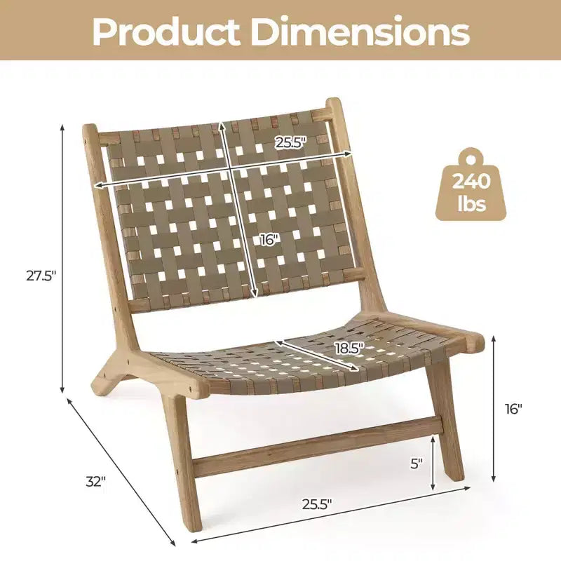 Modern Teak Wood Lounge Chair with Nylon Woven Backrest & Seat Comfy Reading Chair Brown/Black