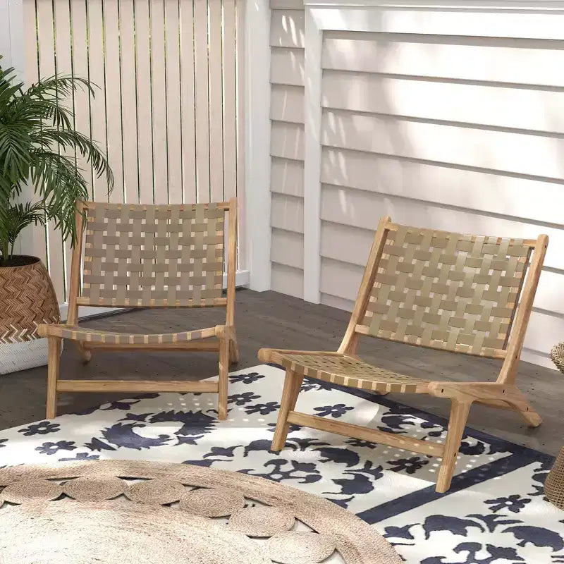 Modern Teak Wood Lounge Chair with Nylon Woven Backrest & Seat Comfy Reading Chair Brown/Black
