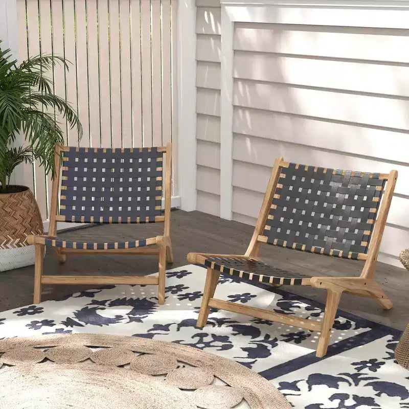 Modern Teak Wood Lounge Chair with Nylon Woven Backrest & Seat Comfy Reading Chair Brown/Black