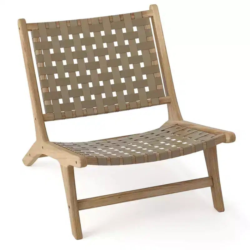 Modern Teak Wood Lounge Chair with Nylon Woven Backrest & Seat Comfy Reading Chair Brown/Black