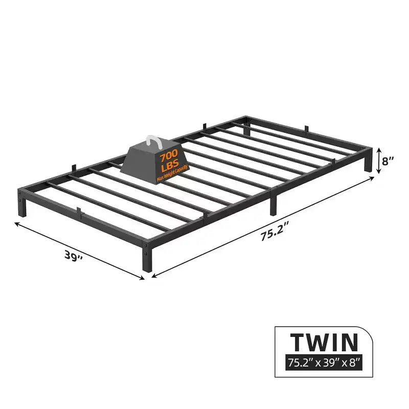 8 Inch Queen/Full/Twin Size Metal Platform Bed Frame, Low Profile, Noise Free, Easy Assembly, Black