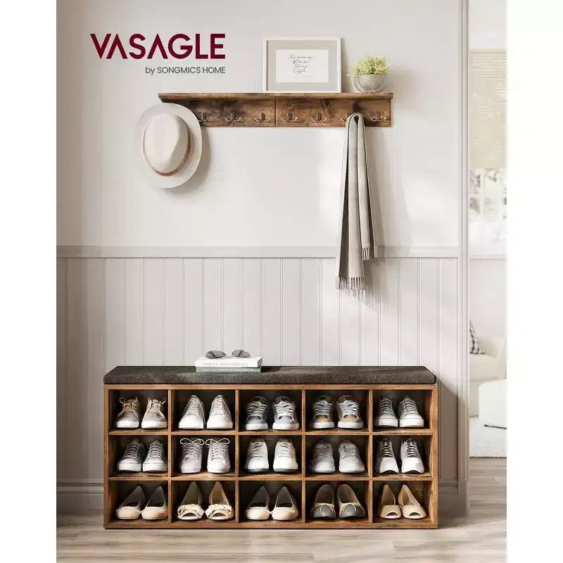 Shoe Rack Bench with Cushion & 15 Storage Compartments