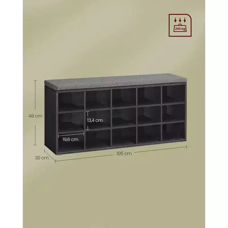 Shoe Rack Bench with Cushion & 15 Storage Compartments