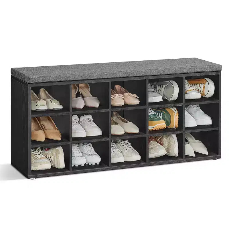 VASAGLE Shoe Rack Bench Storage Bench with Cushion 15 Compartments