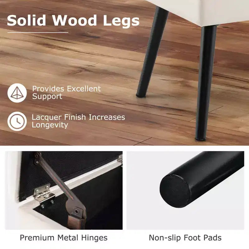 Velvet Vanity Stool Ottoman with Storage Solid Wood Legs Flip-Up Top for Entryway