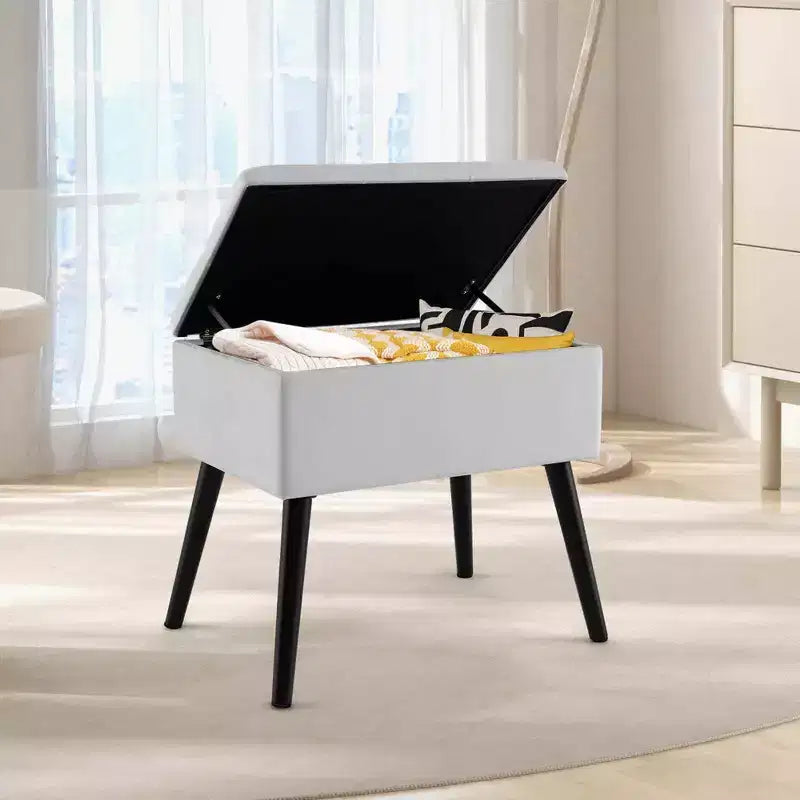 Velvet Vanity Stool Ottoman with Storage Solid Wood Legs Flip-Up Top for Entryway