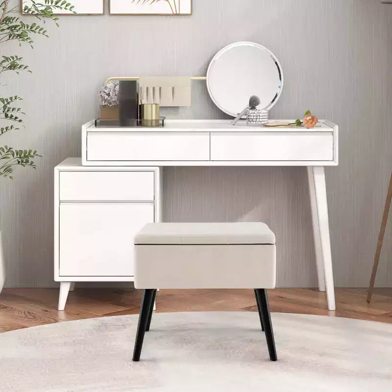 Velvet Vanity Stool Ottoman with Storage Solid Wood Legs Flip-Up Top for Entryway