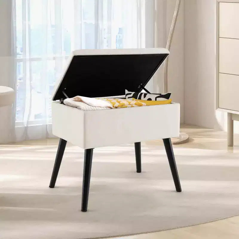 Velvet Vanity Stool Ottoman with Storage Solid Wood Legs Flip-Up Top for Entryway