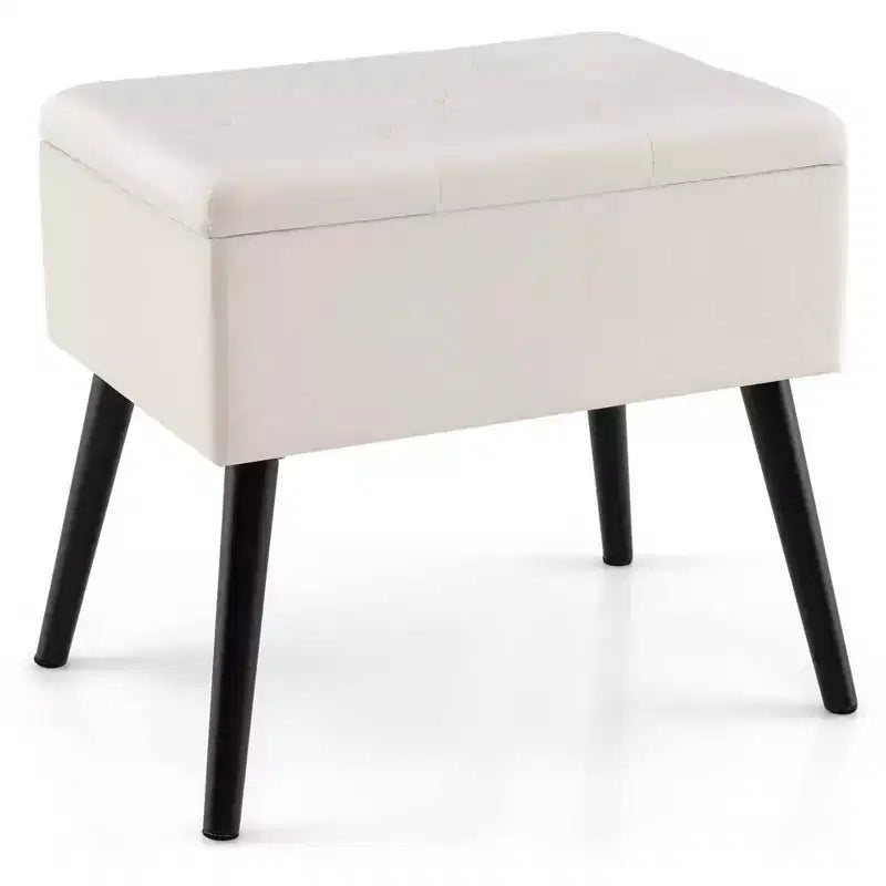 Costway Velvet Vanity Stool Ottoman with Storage Solid Wood Legs Flip-Up Top for Entryway Gray/Beige/Black