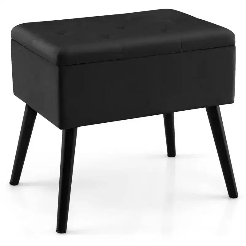Velvet Vanity Stool Ottoman with Storage Solid Wood Legs Flip-Up Top for Entryway