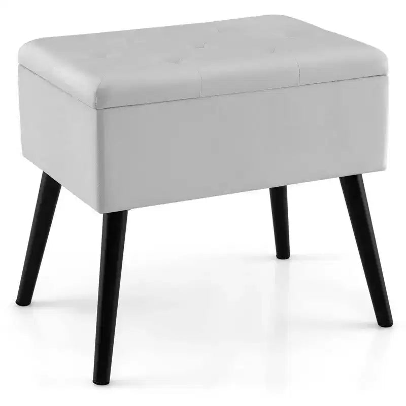 Velvet Vanity Stool Ottoman with Storage Solid Wood Legs Flip-Up Top for Entryway
