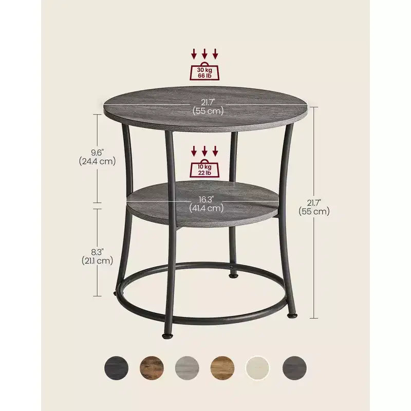 Round End Table with 2 Shelves, Nightstand with Steel Frame for Small Spaces